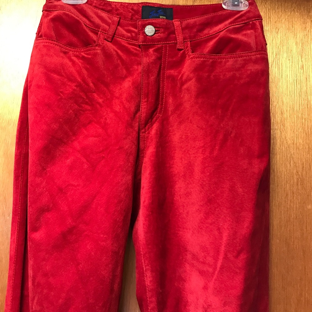 100% red leather/suede pants